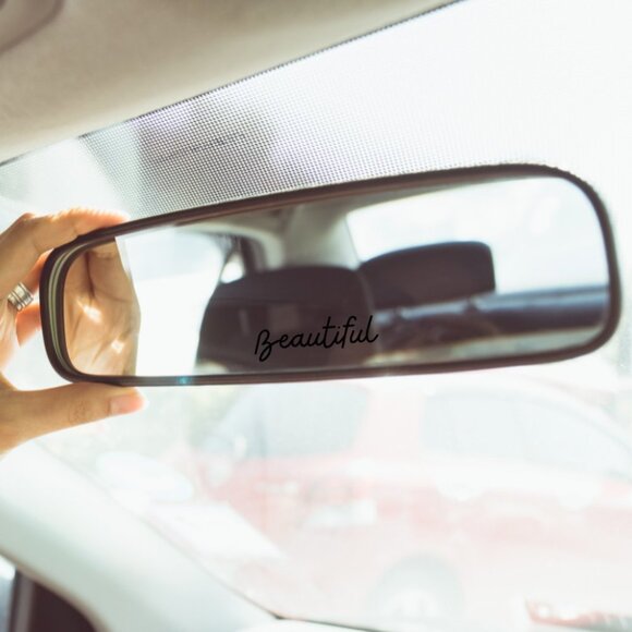"Beautiful" Rear View Mirror Car Mirror Decal | Christmas Gift for Girls Teens - Picture 2 of 2